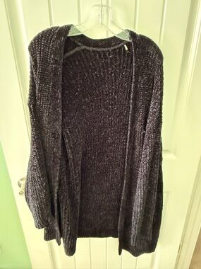 Cozy Open-Front Black Chenille Cardigan Sweater